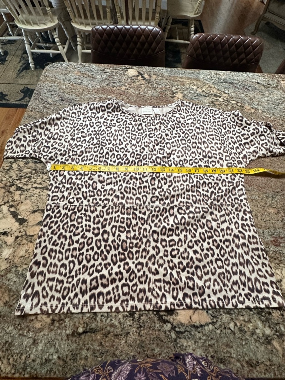 Chico's Leopard Print 3/4 Sleeve Faux Suede Tee in Neutral Tones - Picture 8 of 9